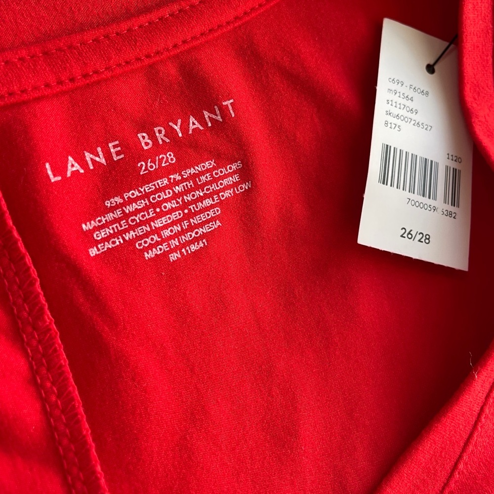 Lane Bryant Solid Red Twist Knot High-Low Short Sleeve Top Size 26/28 (4X) - Picture 3 of 8